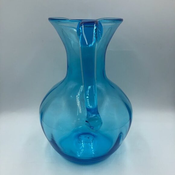 Blue Glass Pitcher Handblown Beverage Entertaining Drinkware Serveware - Picture 6 of 14